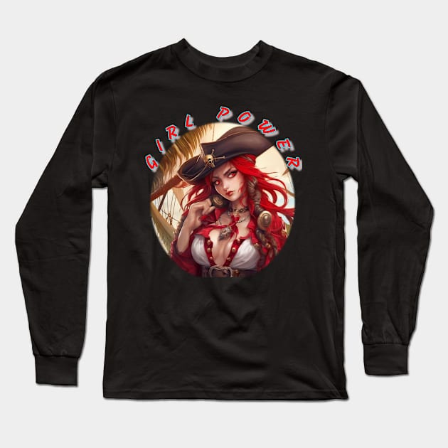 Girl power red themed pirate wench Long Sleeve T-Shirt by sailorsam1805